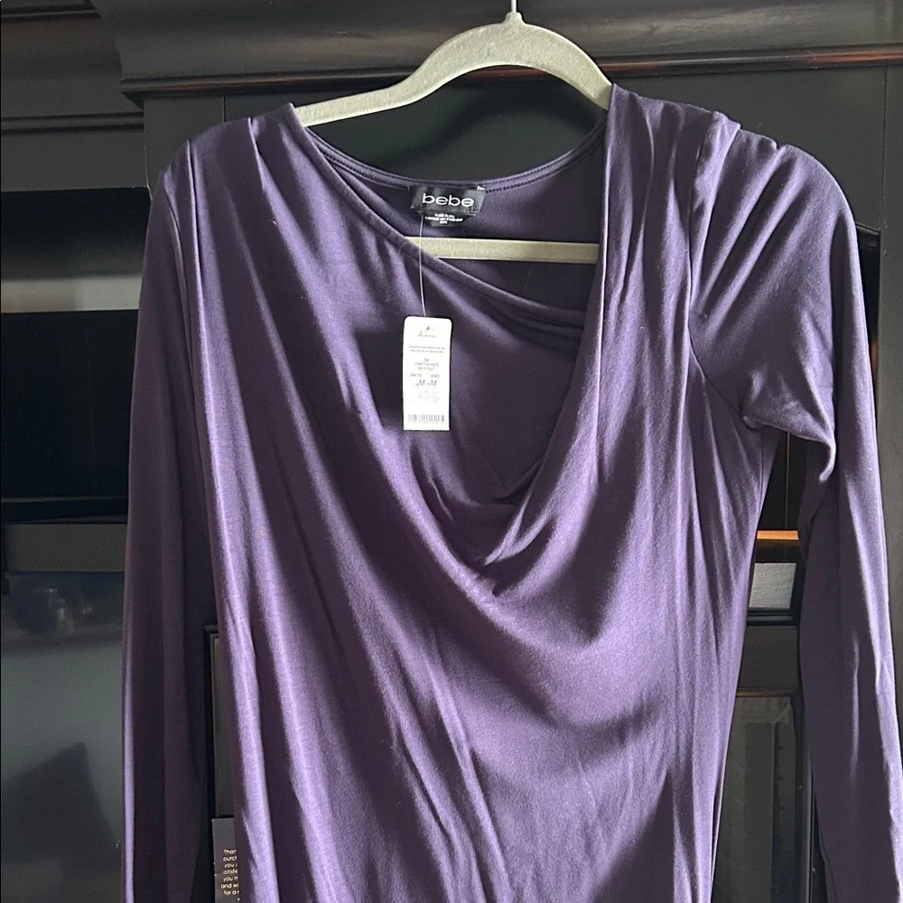 Bebe Deep Purple Draped Neck Dress, M, NWT - Picture 1 of 6